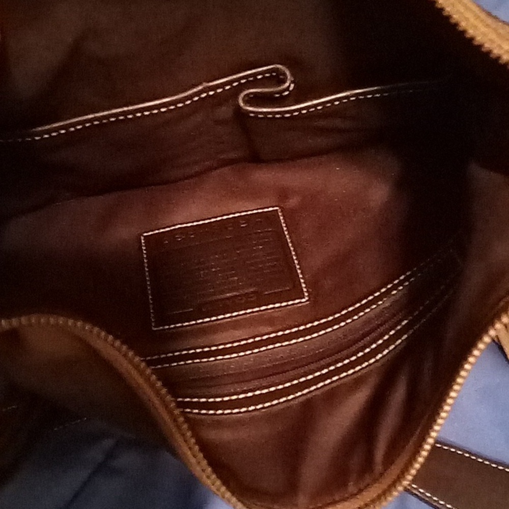 Coach Brown Leather Shoulder Bag with Distressed Peace Sign - Picture 3 of 7